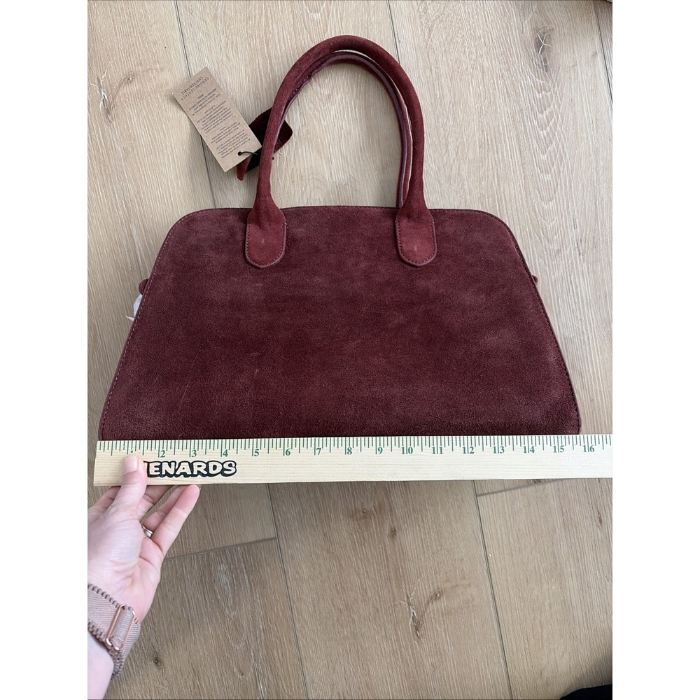 NWT Margot New York Genuine Suede Bowling Bag Tote Maroon NEW $200 Double Handle - Picture 8 of 10